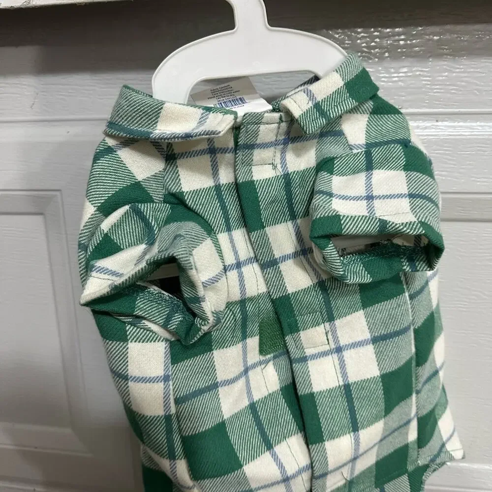 Top Paw Green and Blue Shacket Plaid Dog Shirt - S